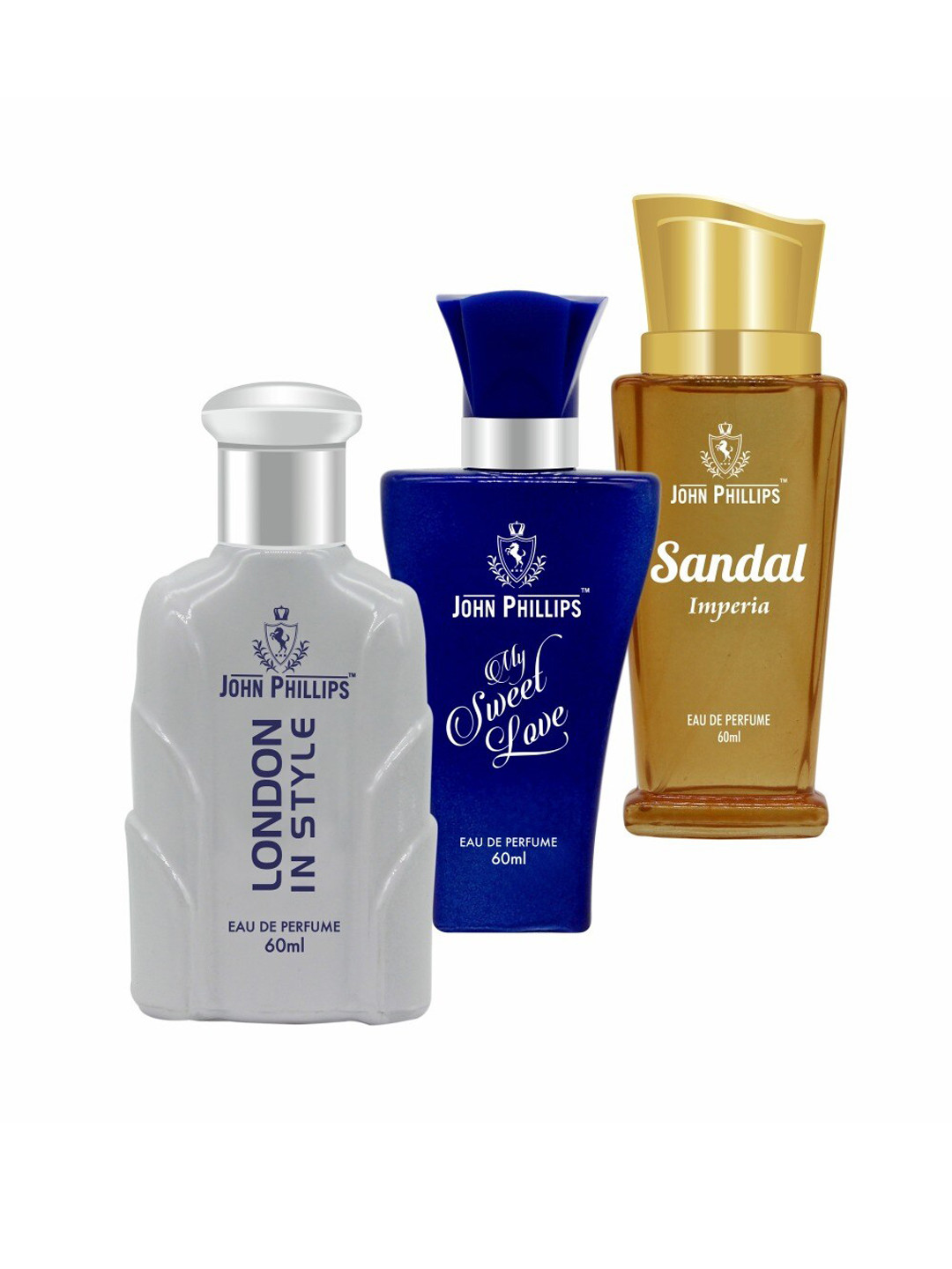 

JOHN PHILLIPS Set of 3 London In Style - My Sweet Love & Sandal Eau De Perfume -60ml Each, White