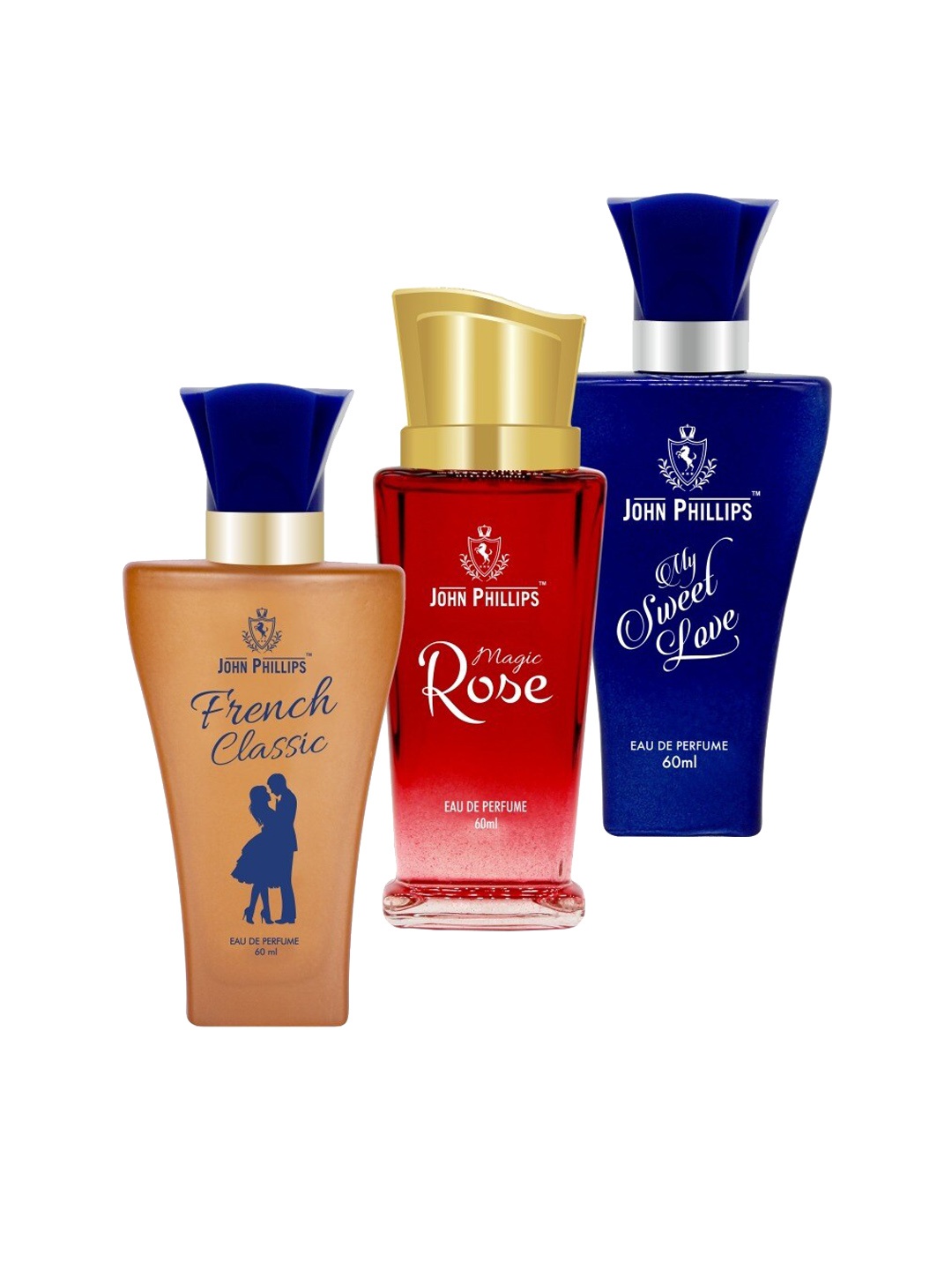 

JOHN PHILLIPS Set Of 3 French Classic- Magic Rose -My Sweet Love Eau De Perfumes 60ml Each, Red