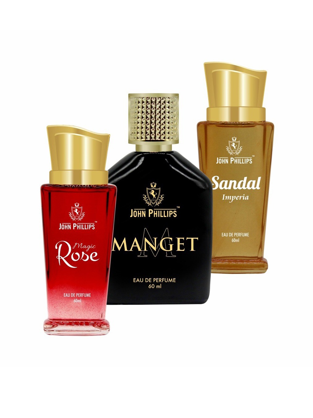 

JOHN PHILLIPS Set Of 3 Magic Ros - Sandal & Manget Long LastingEau De Perfumes 60ml Each, Red