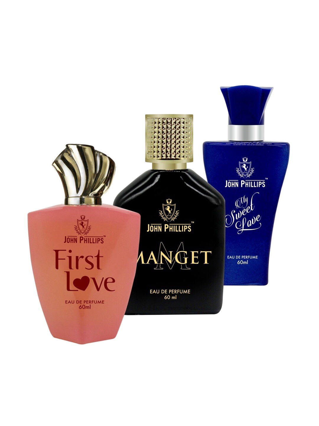 

JOHN PHILLIPS Set Of 3 First Love- Manget & My Sweet Love Eau De Perfumes 60ml Each, Blue