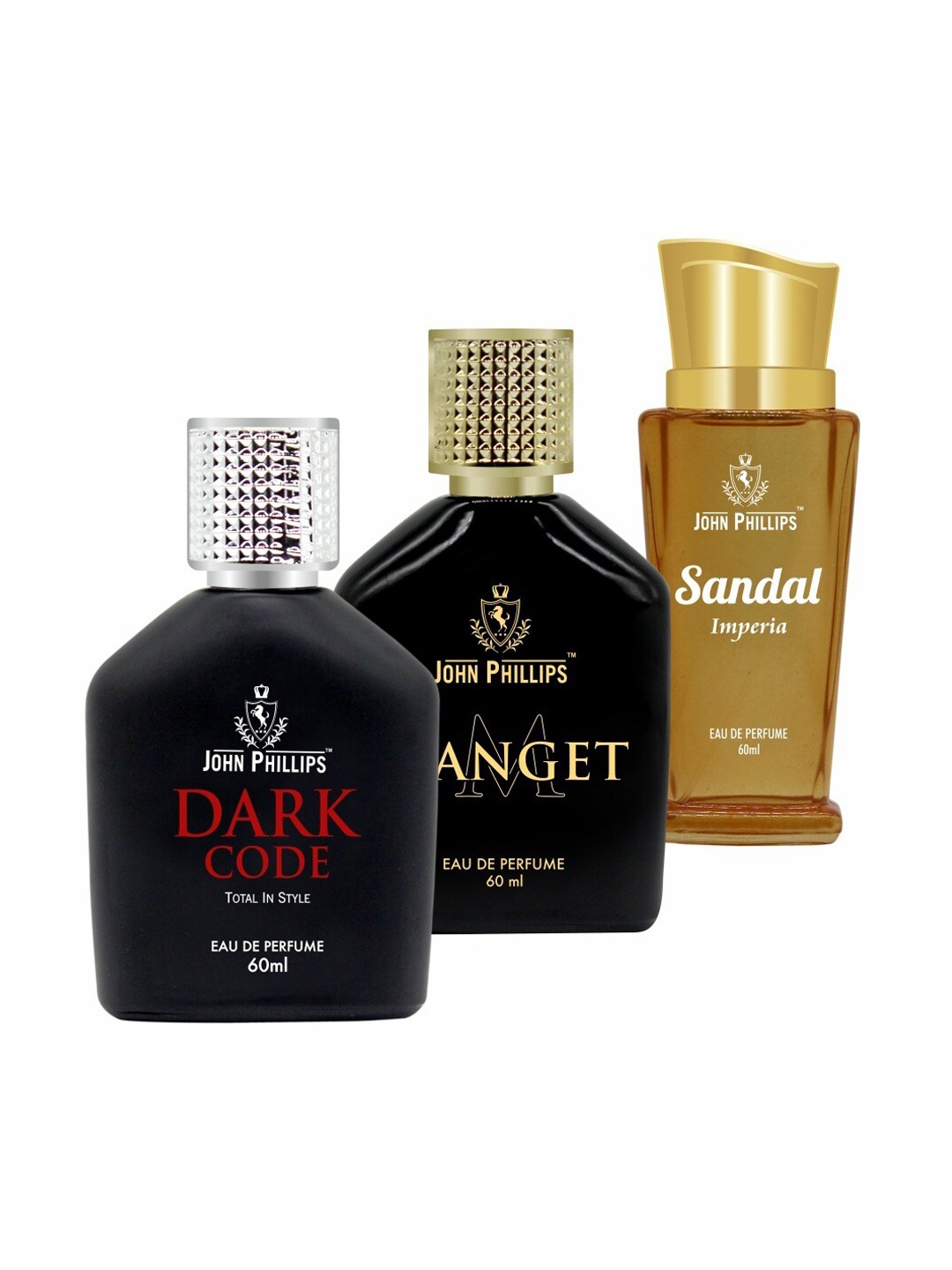 

JOHN PHILLIPS Set Of 3 Dark Code - Manget & Sandal Long LastingEau De Perfumes 60ml Each, Black