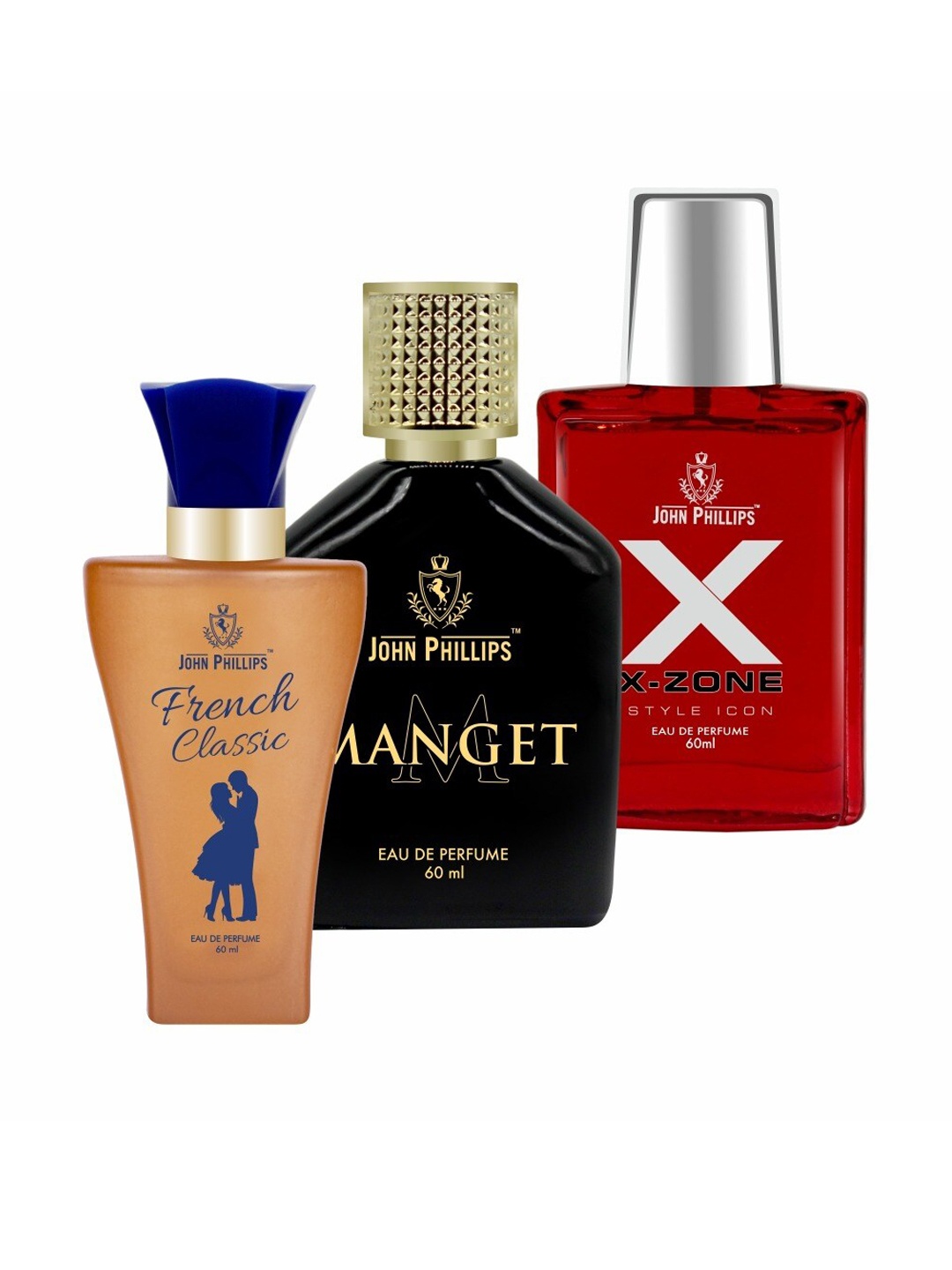 

JOHN PHILLIPS Set Of 3 Classic Manget & XX-Zone Eau De Perfumes 60ml Each, Red