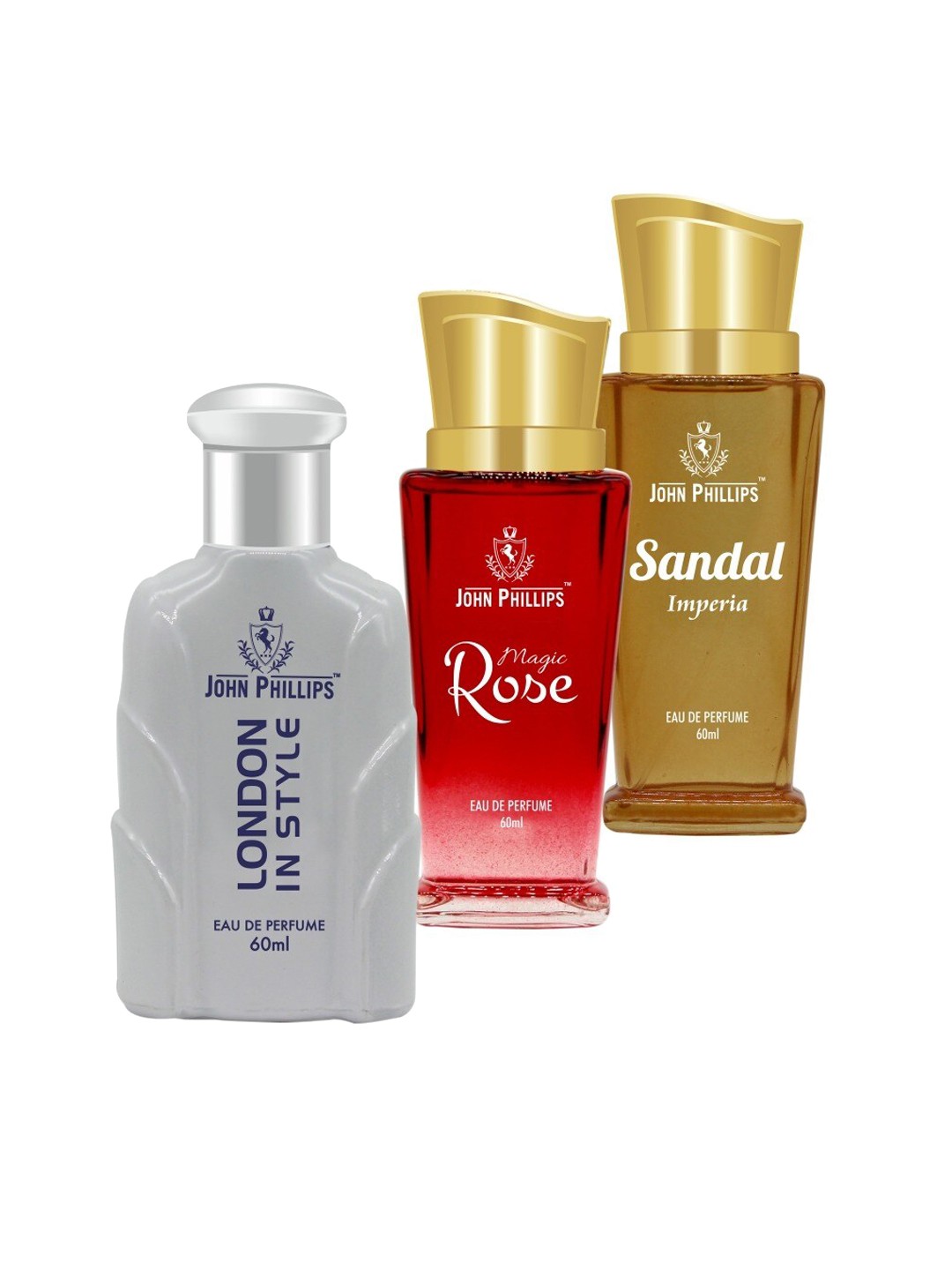 

JOHN PHILLIPS Set Of 3 London In Style - Magic Rose - Sandal Eau De Perfumes 60ml Each, Red