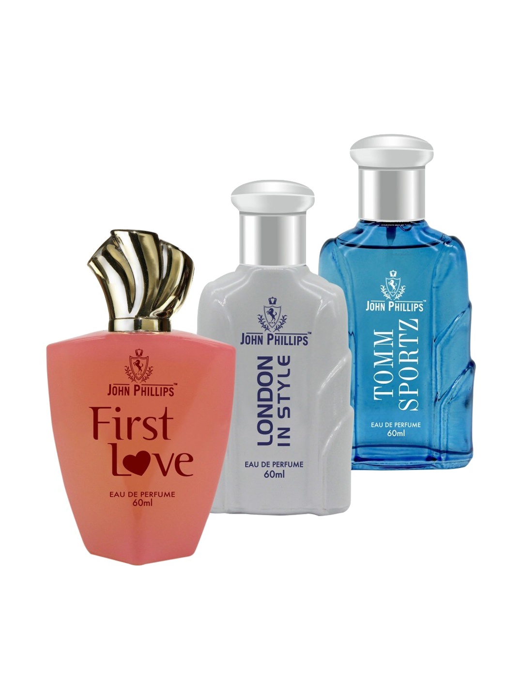 

JOHN PHILLIPS Set of 3 EDP - First Love + London In Style + Tomm Sportz - 60ml Each, Peach