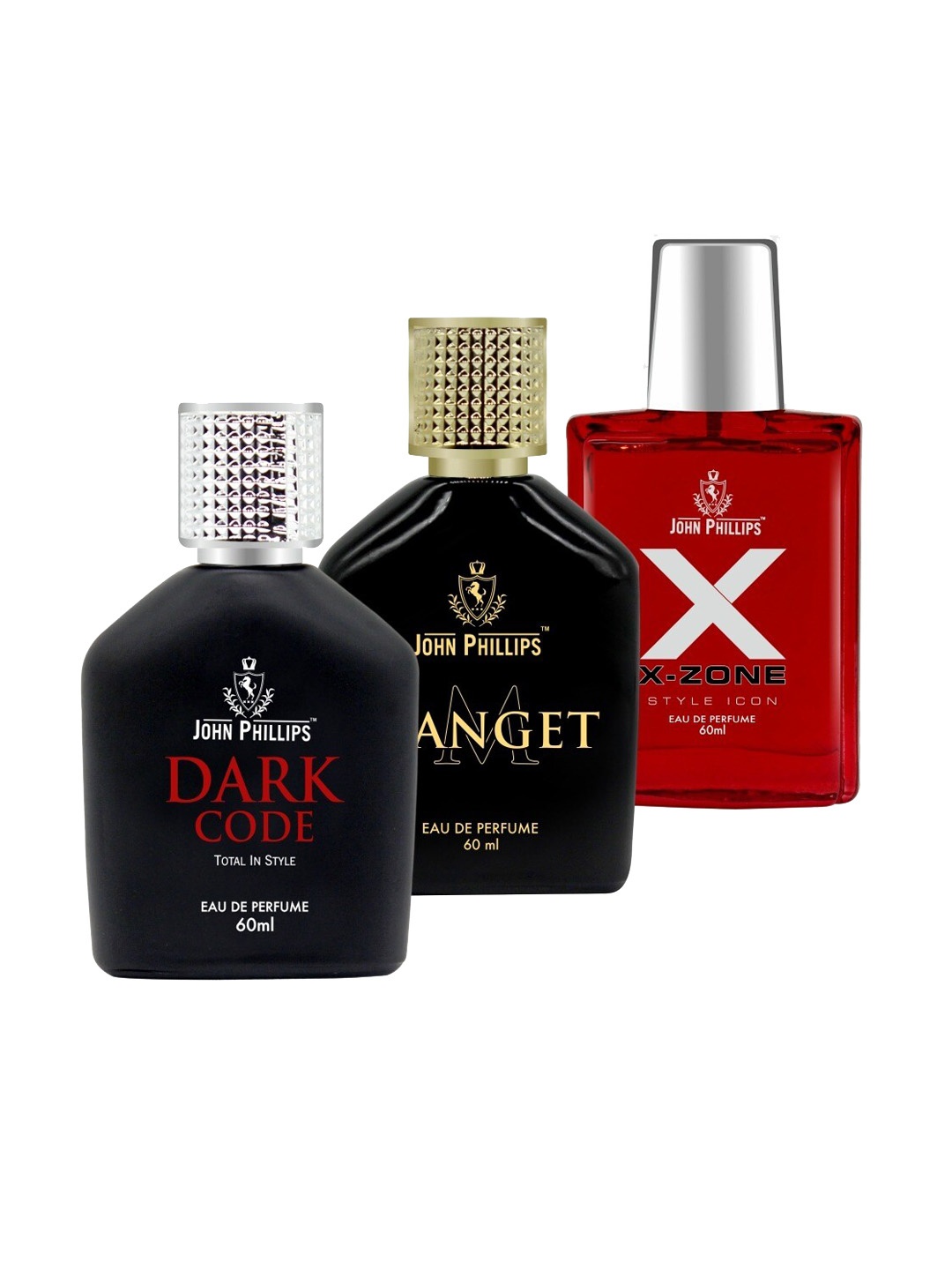 

JOHN PHILLIPS Set of 3 Eau De Parfum - Dark Code + Manget + XX-Zone - 60ml Each, Black