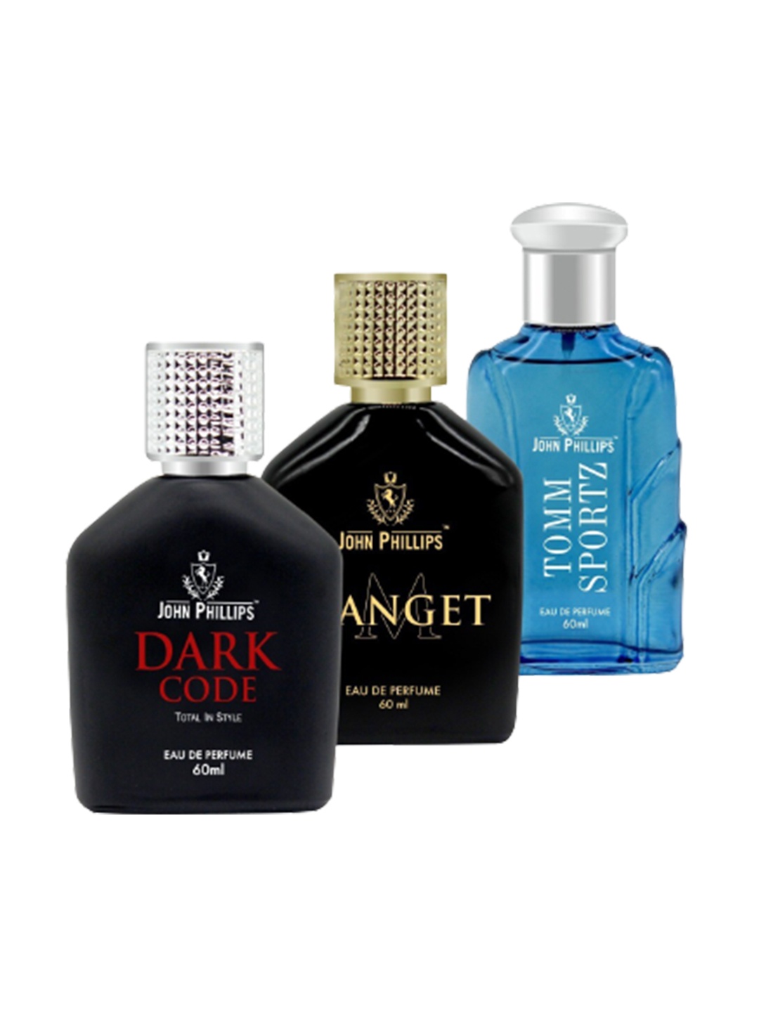 

JOHN PHILLIPS Set of 3 EDP - Dark Code + Manget + Tomm Sportz - 60ml Each, Blue