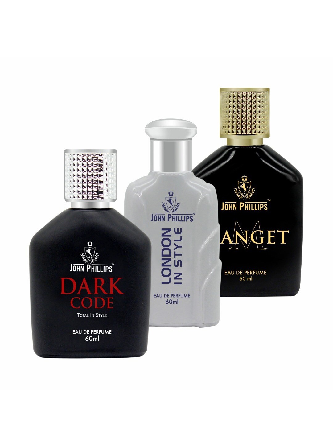 

JOHN PHILLIPS Set of 3 Eau De Parfum - Dark Code + London In Style + Manget - 60ml Each, Black
