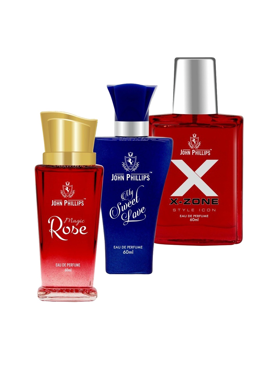 

JOHN PHILLIPS Set of 3 Eau De Parfum 60 ml each - Magic Rose + My Sweet Love + XX-Zone, Red