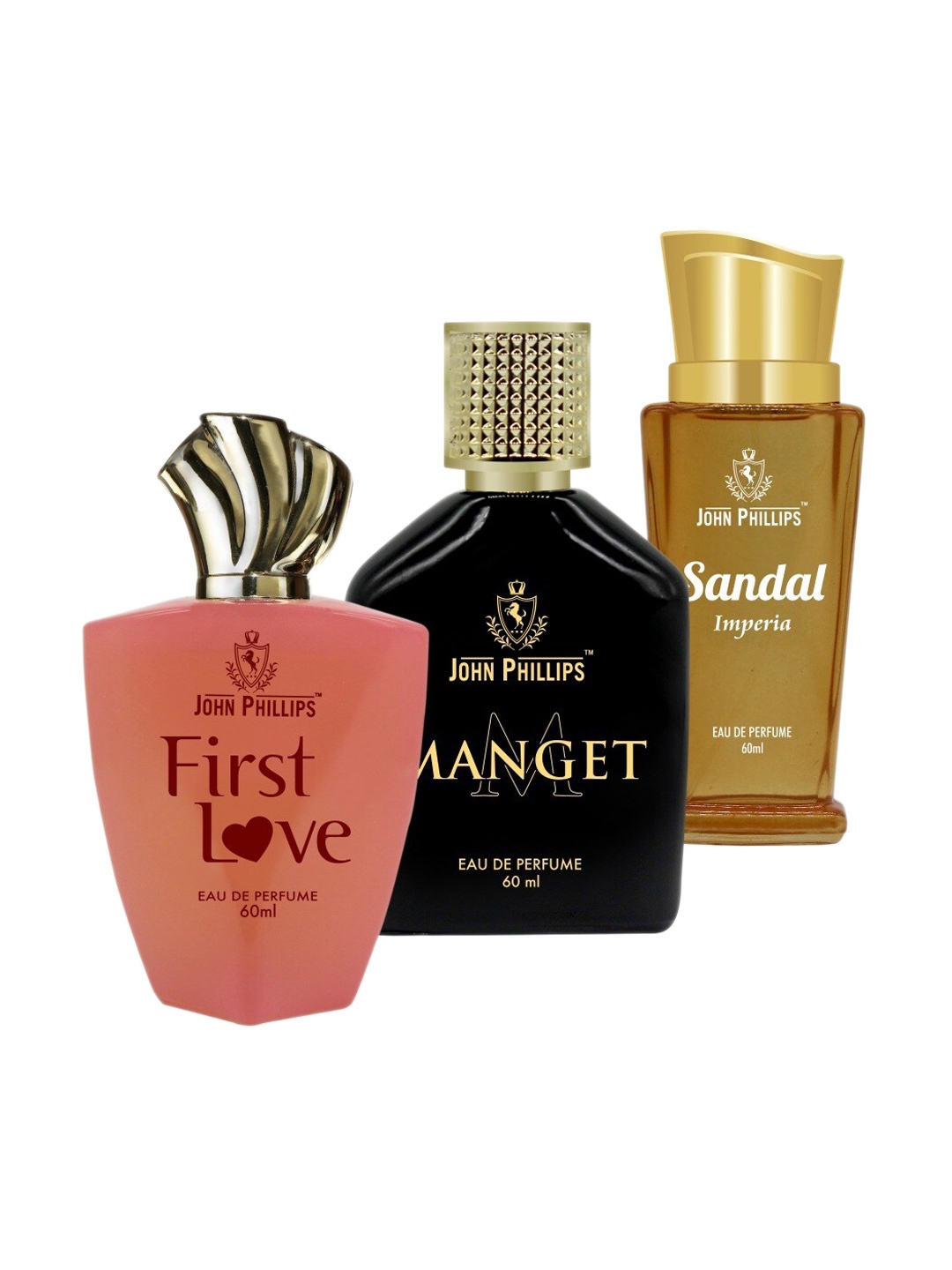 

JOHN PHILLIPS Set of 3 Eau De Parfum 60 ml each - First Love + Manget + Sandal, Black