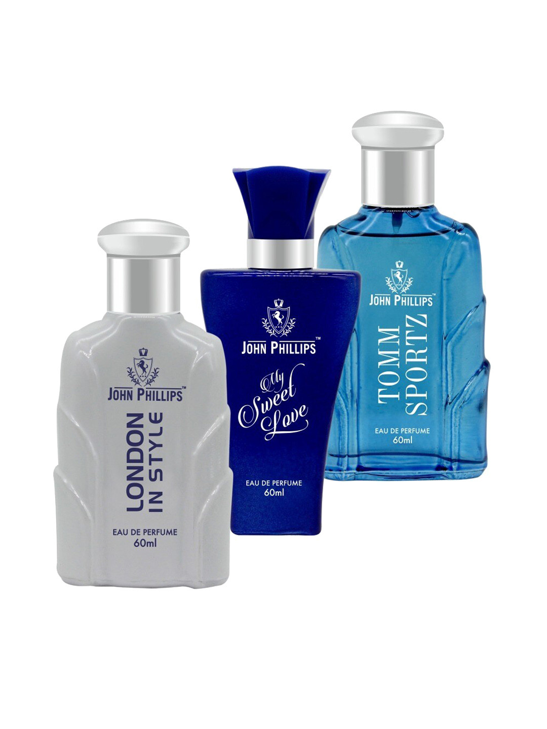

JOHN PHILLIPS Set of 3 EDP 60 ml each - London In Style + My Sweet Love + Tomm Sportz, Blue