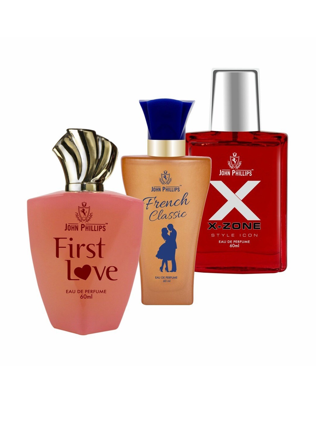 

JOHN PHILLIPS Set of 3 Eau De Parfum 60 ml each - First Love + French Classic + XX-Zone, Red