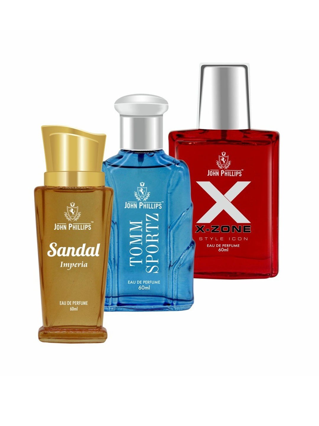 

JOHN PHILLIPS Set of 3 Eau De Parfum 60ml Each-Sandal Imperia + Tomm Sportz + XX Zone, Brown