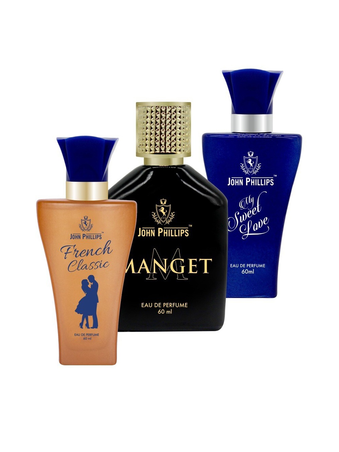 

JOHN PHILLIPS Set of 3 Eau De Parfum 60ml Each-French Classic + Manget + My Sweet Love, Blue