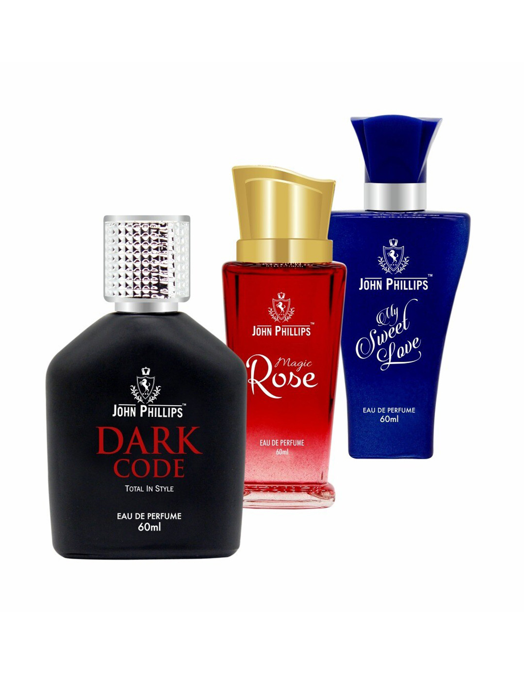 

JOHN PHILLIPS Set of 3 Eau De Parfum 60ml Each-Dark Code + Magic Rose + My Sweet Love, Blue