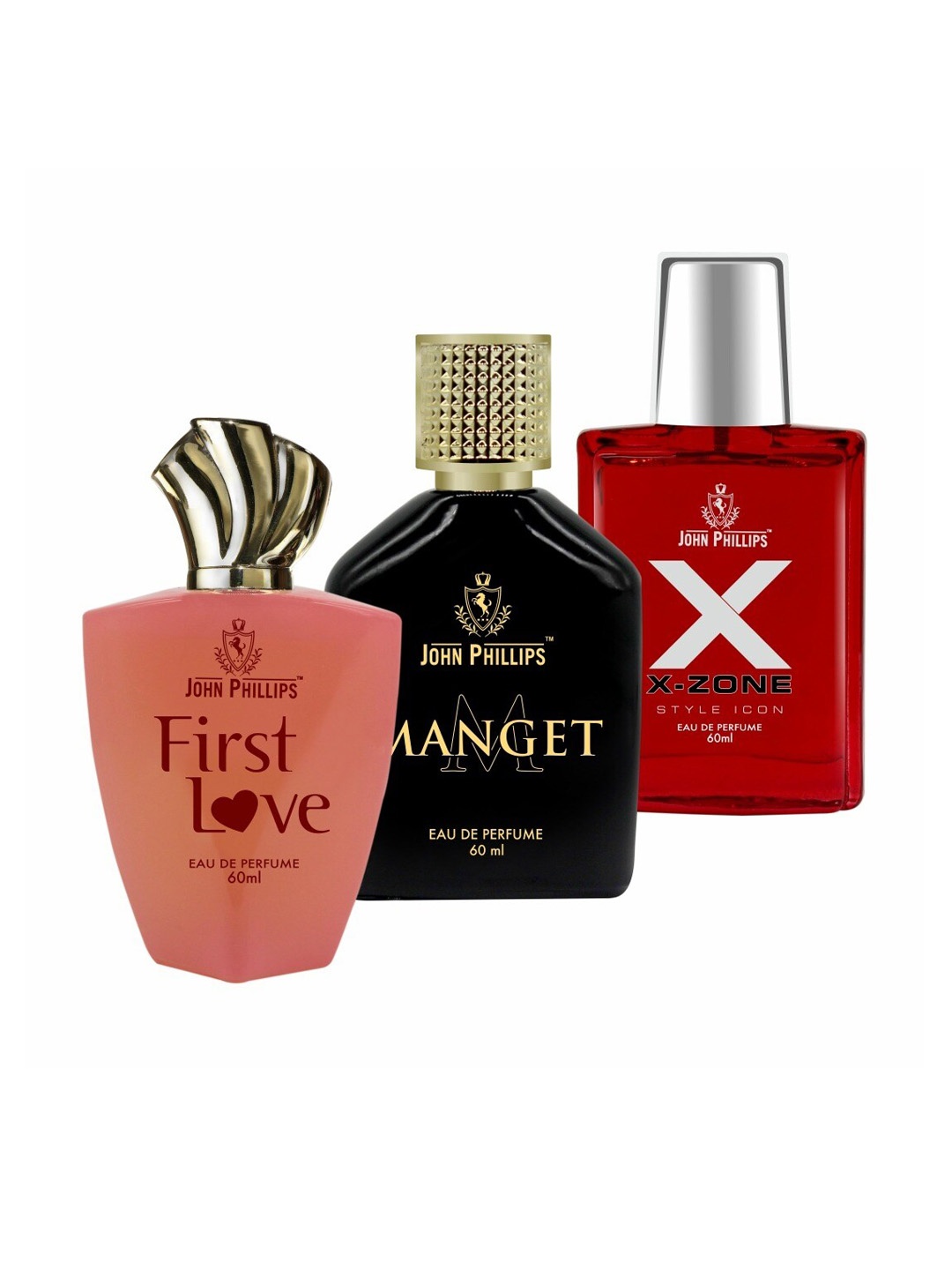 

JOHN PHILLIPS Set of 3 Eau De Parfum 60ml Each-First Love + Manget + XX Zone, Red