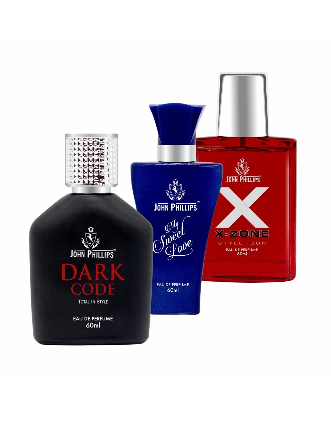 

JOHN PHILLIPS Set of 3 Eau De Parfum 60ml Each-Dark Code + My Sweet Love + XX Zone, Blue