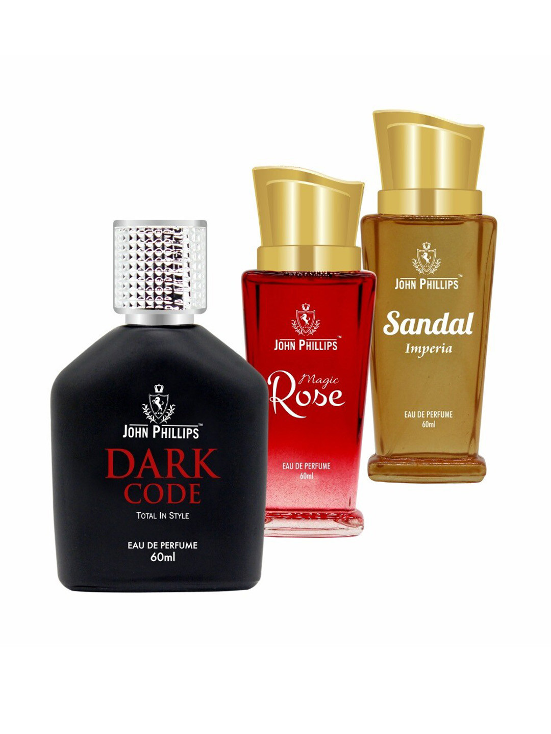 

JOHN PHILLIPS Set Of 3 Dark Code - Magic Rose & Sandal Eau De Perfumes 60ml Each, Red