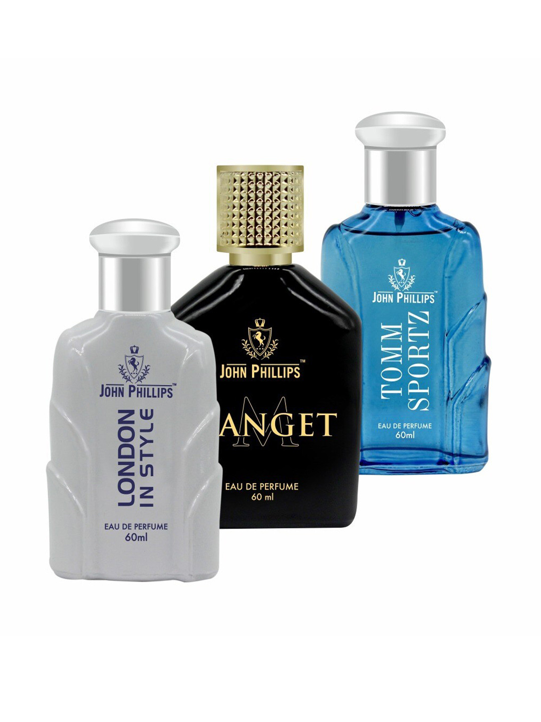 

JOHN PHILLIPS Luxury Set Of 3 Long Lasting French Eau De Perfumes 60 ml Each, Blue