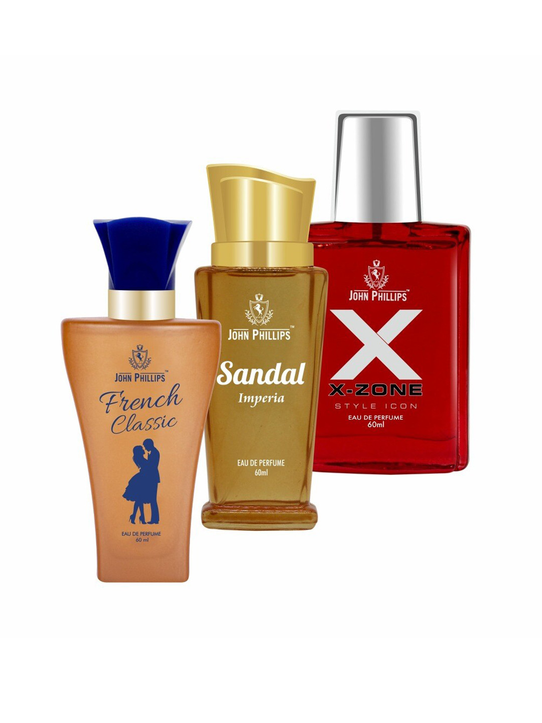

JOHN PHILLIPS Set Of 3 Long Lasting French Eau De Perfumes - 60 ml Each, Red