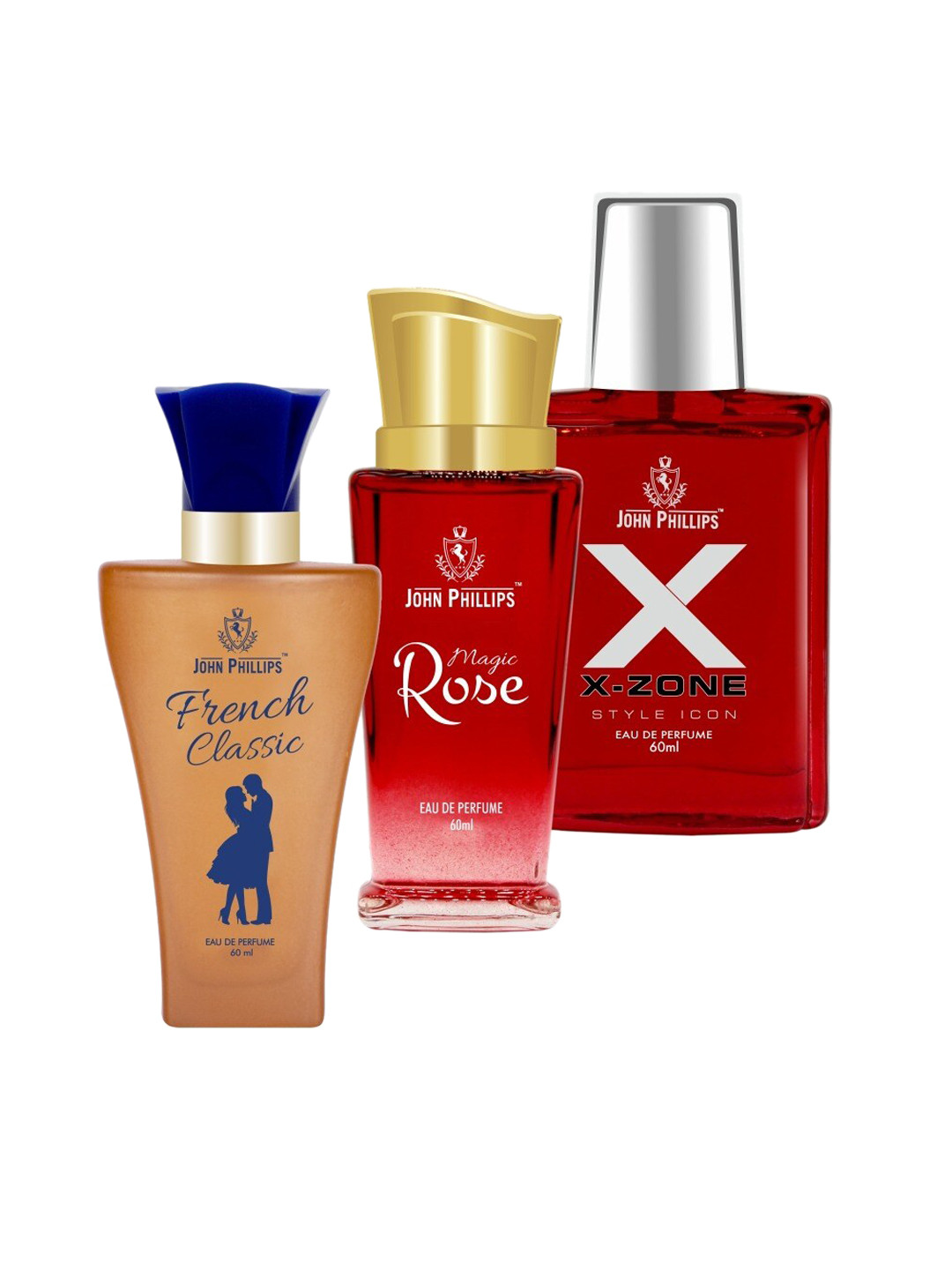 

JOHN PHILLIPS Set Of 3 French Classic- Magic Rose & XX-Zone Eau De Perfumes-60ml Each, Na