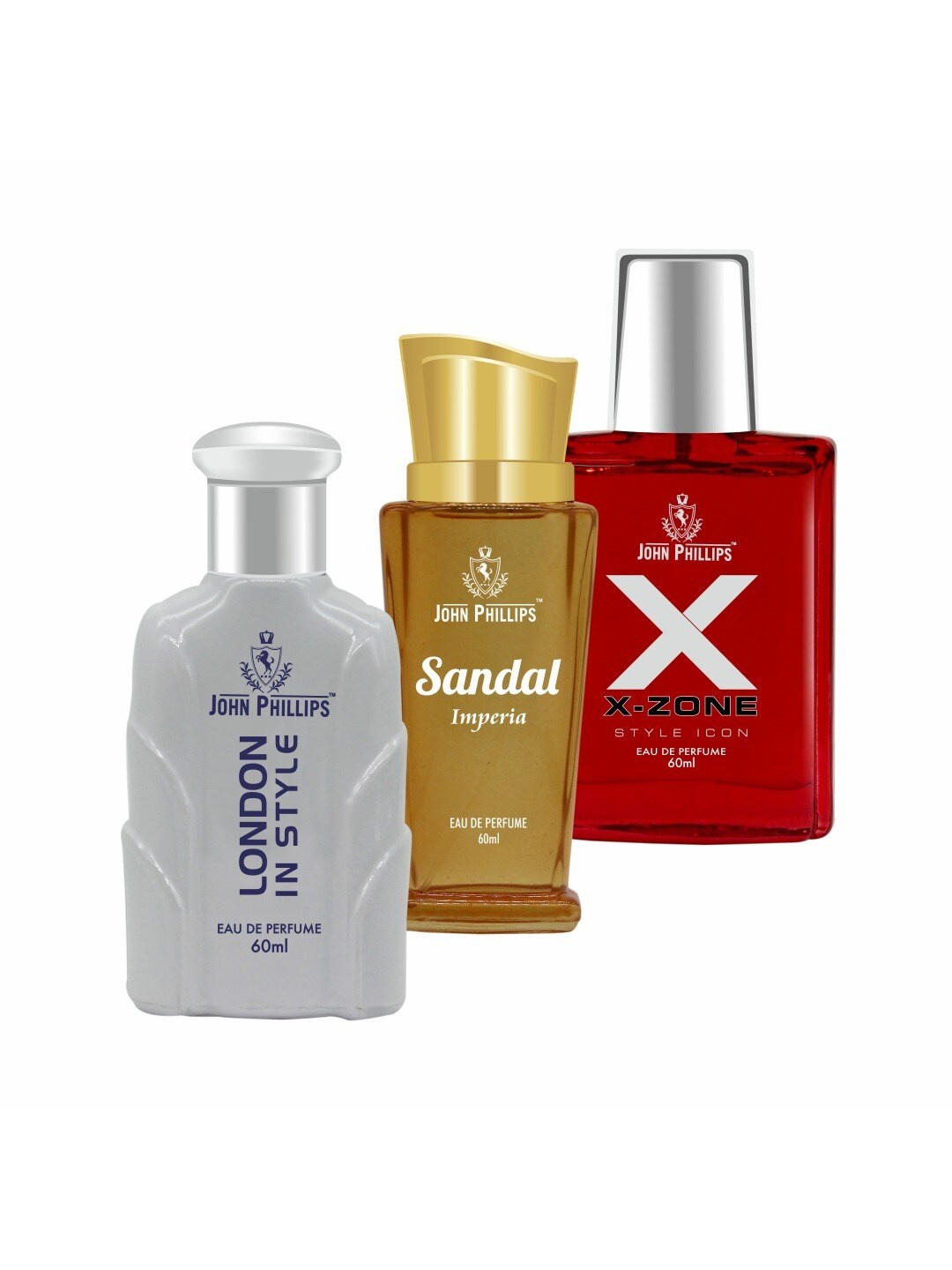 

JOHN PHILLIPS Set of 3 Eau De Parfum 60 ml each - London In Style + Sandal + XX-Zone, White