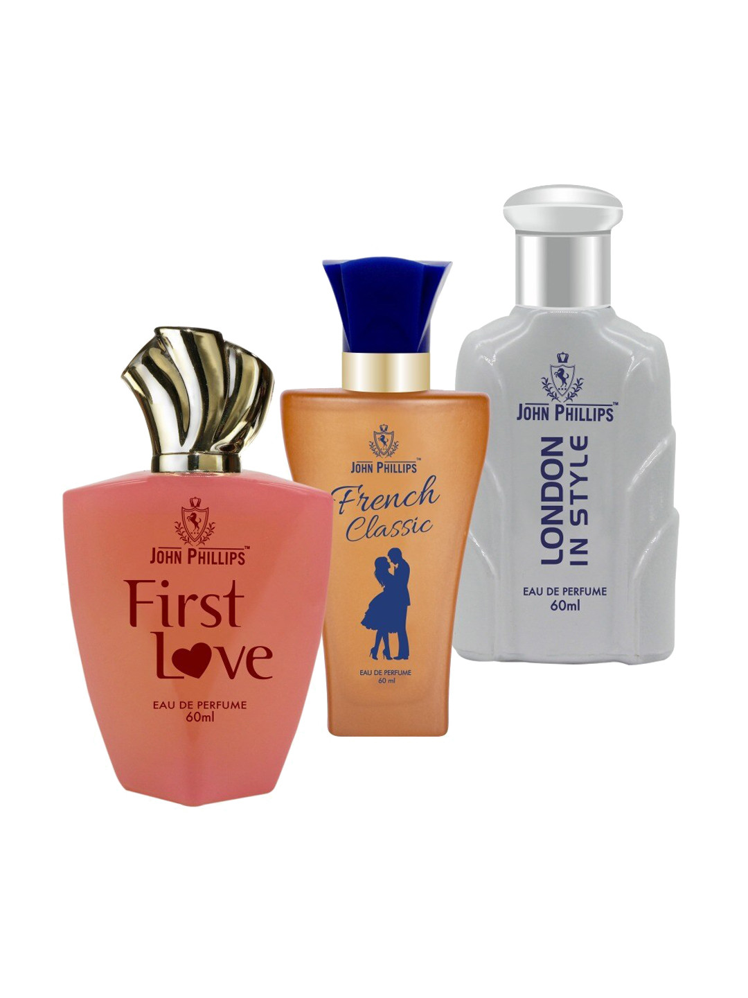 

JOHN PHILLIPS Set of 3 EDP - First Love + French Classic + London In Style - 60ml Each, Pink