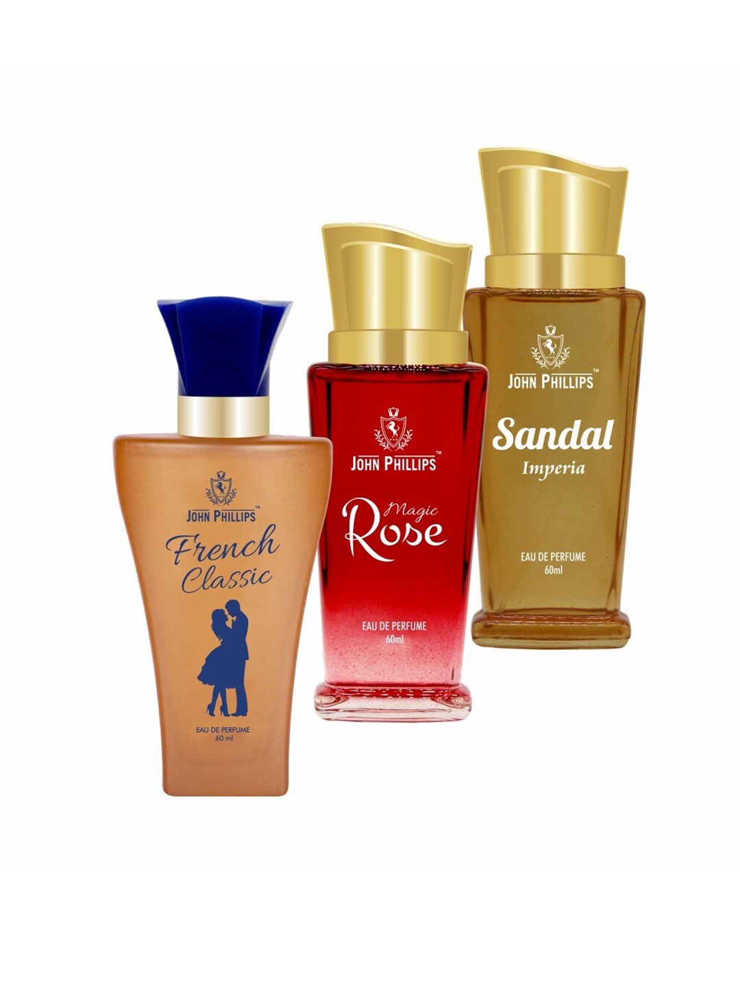 

JOHN PHILLIPS Set of 3 EDP - French Classic + Magic Rose + Sandal Imperia - 60ml Each, Brown