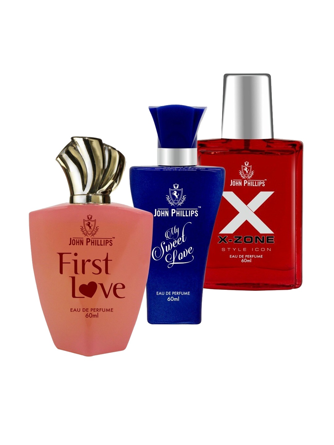

JOHN PHILLIPS Set of 3 Eau De Parfum - First Love + My Sweet Love + XX-Zone - 60ml Each, Pink