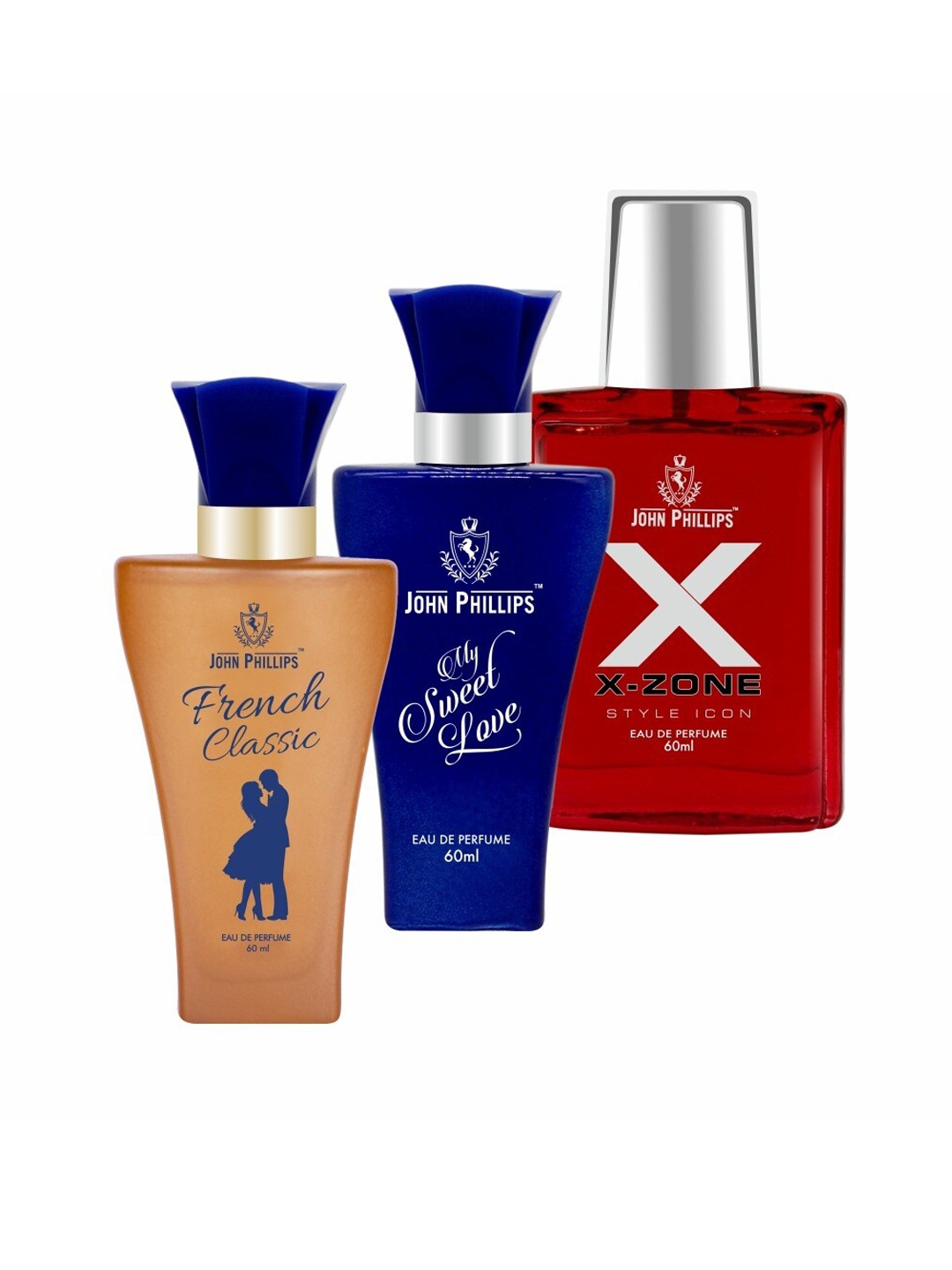 

JOHN PHILLIPS Set of 3 Eau De Parfum- French Classic + My Sweet Love + XX-Zone - 60ml Each, Brown