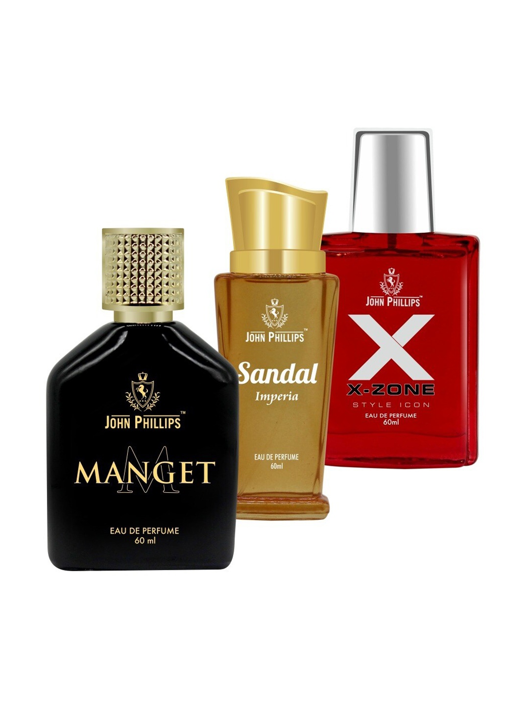 

JOHN PHILLIPS Set of 3 Eau De Parfum - Manget + Sandal Imperia + XX-Zone - 60ml Each, Black