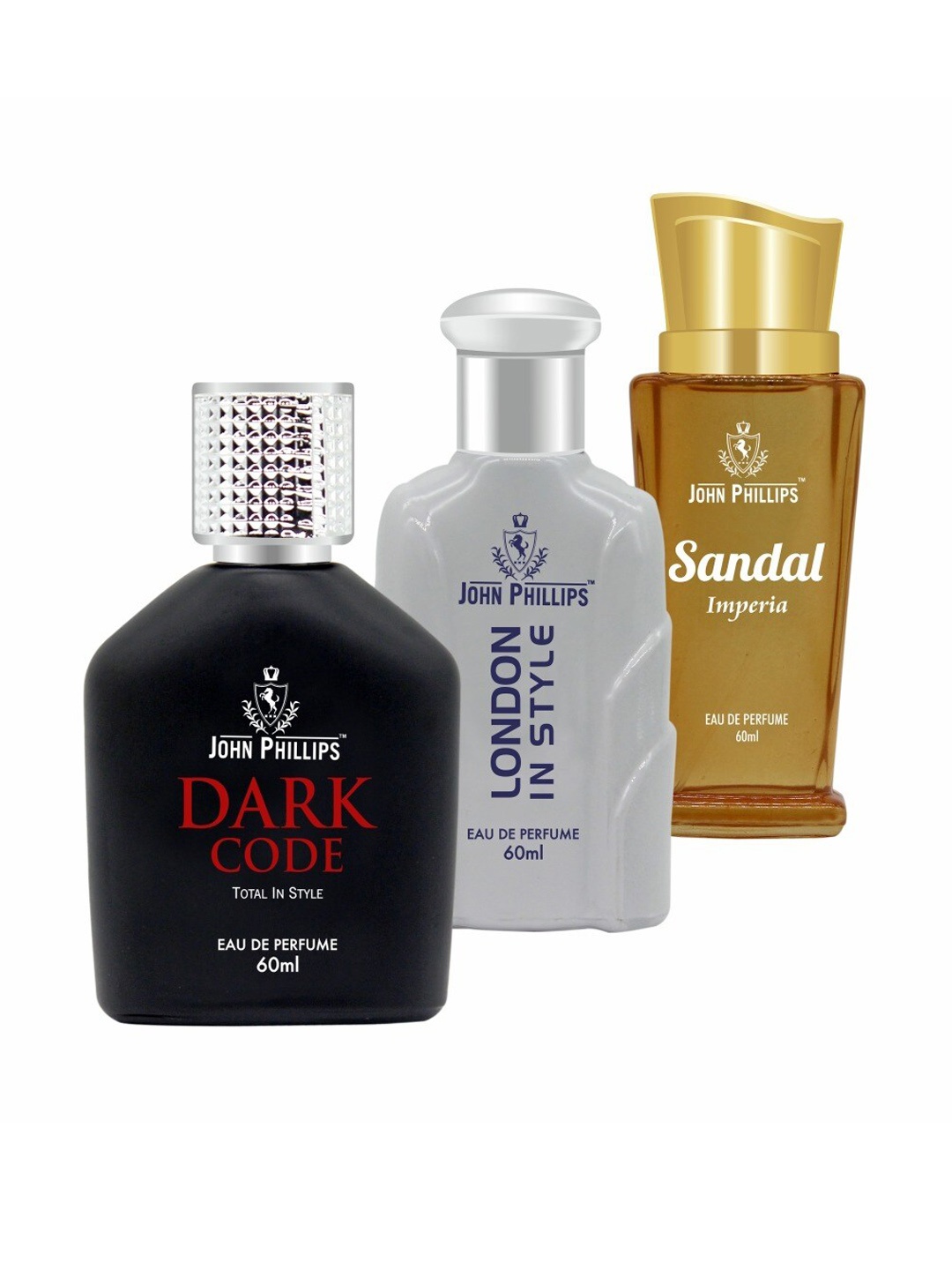 

JOHN PHILLIPS Set of 3 EDP - Dark Code + London In Style + Sandal Imperia - 60ml Each, Black