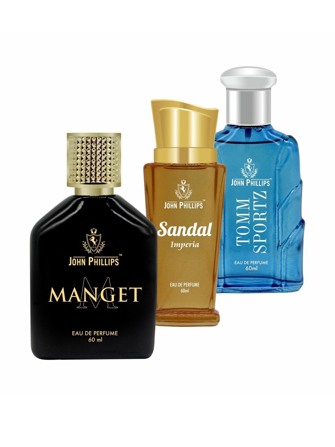 

JOHN PHILLIPS Set of 3 Eau De Parfum - Manget + Sandal Imperia + Tomm Sportz - 60ml Each, Black