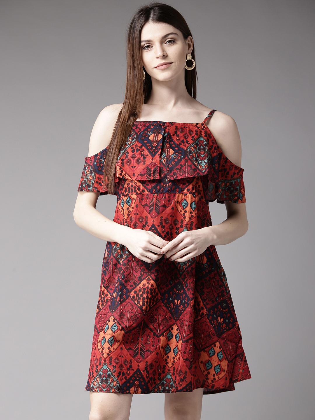 

HERE&NOW Women Red Printed Fit & Flare Dress