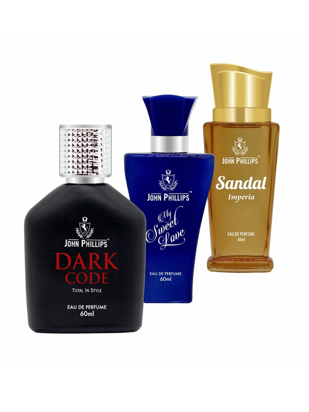 

JOHN PHILLIPS Set of 3 Eau De Parfum 60ml Each-Dark Code + My Sweet Love + Sandal Imperia, Black