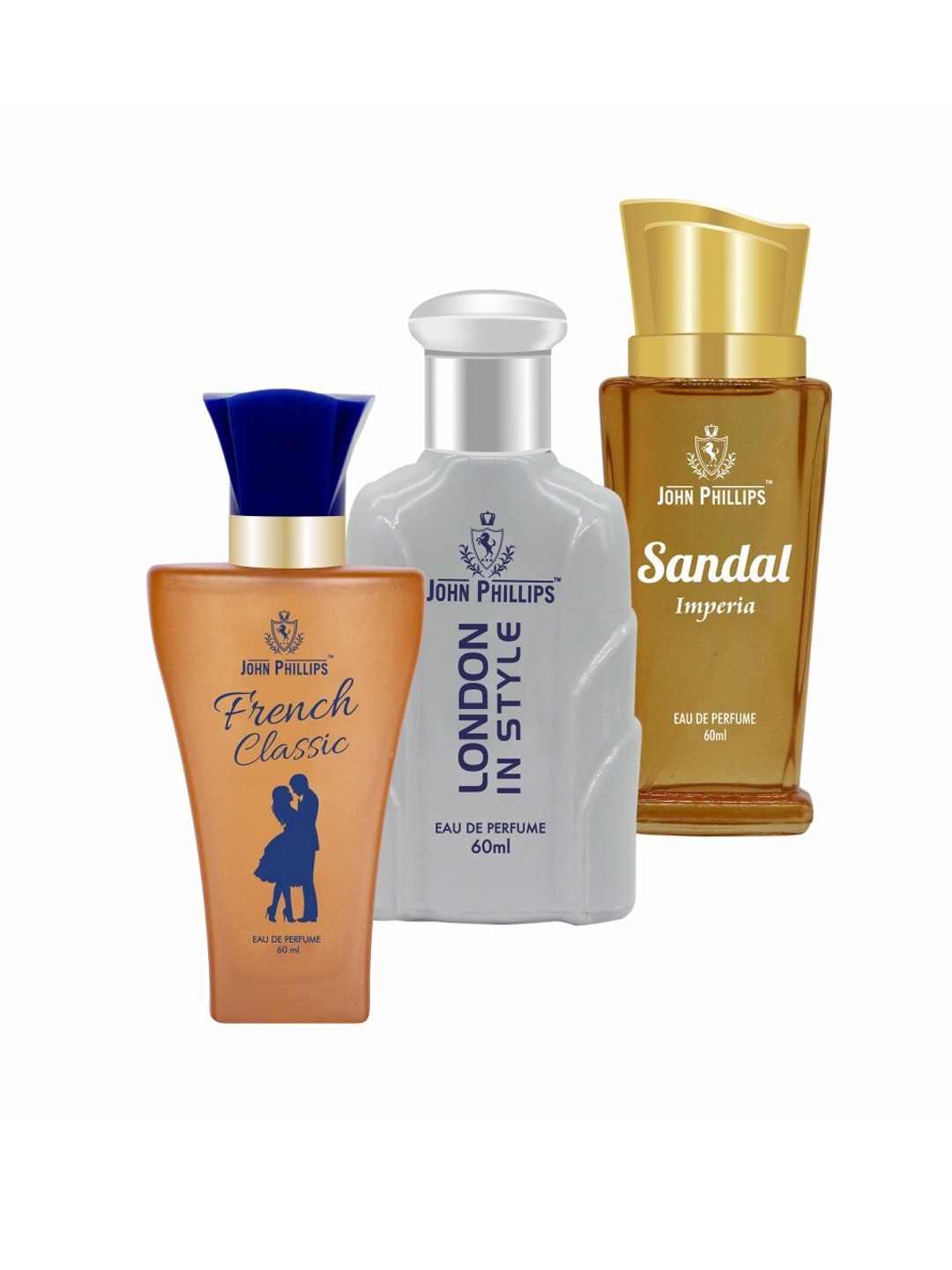 

JOHN PHILLIPS Set of 3 EDP 60ml Each-French Classic + London In Style + Sandal Imperia, Brown
