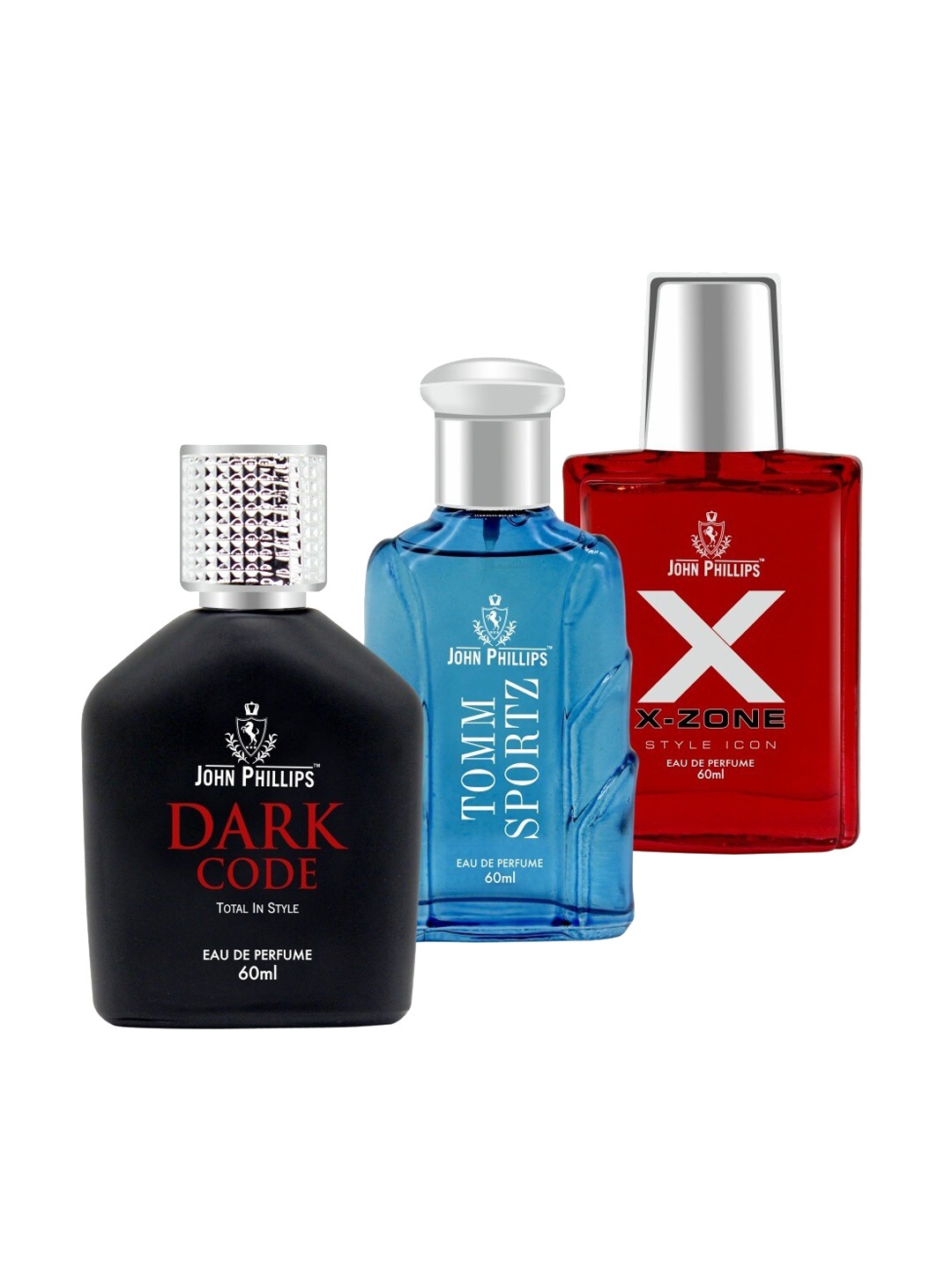 

JOHN PHILLIPS Set of 3 Eau De Parfum 60 ml each - Dark Code + Tomm Sportz + XX-Zone, Red