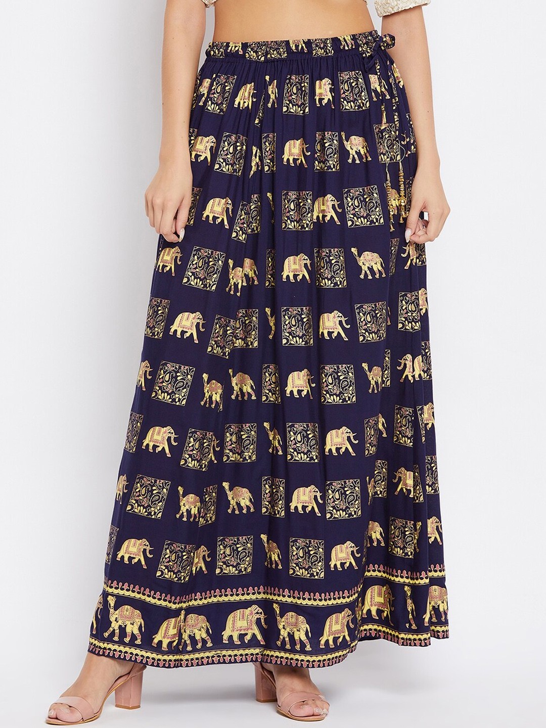 

Clora Creation Printed Maxi Flared Skirts, Navy blue