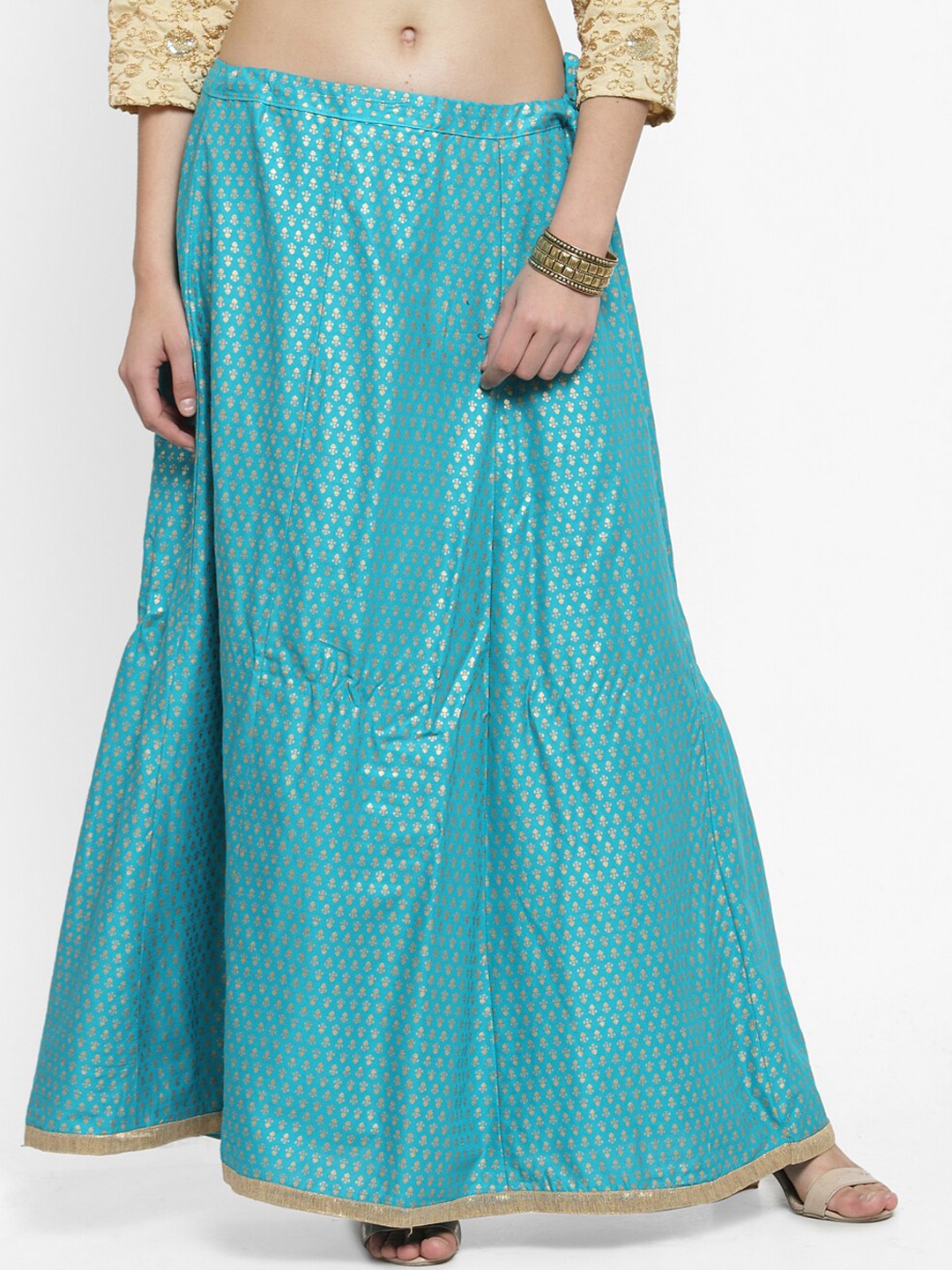 

Clora Creation Ethnic Motifs Printed Flared Maxi Skirts, Turquoise blue
