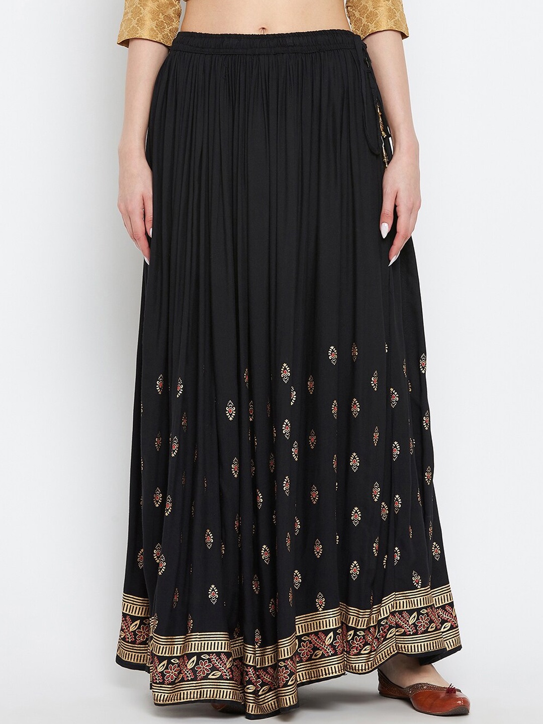 

Clora Creation Ethnic Motifs Printed Flared Maxi Skirts, Black