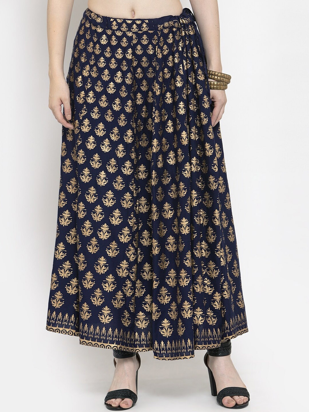 

Clora Creation Ethnic Motifs Printed Flared Maxi Skirts, Navy blue