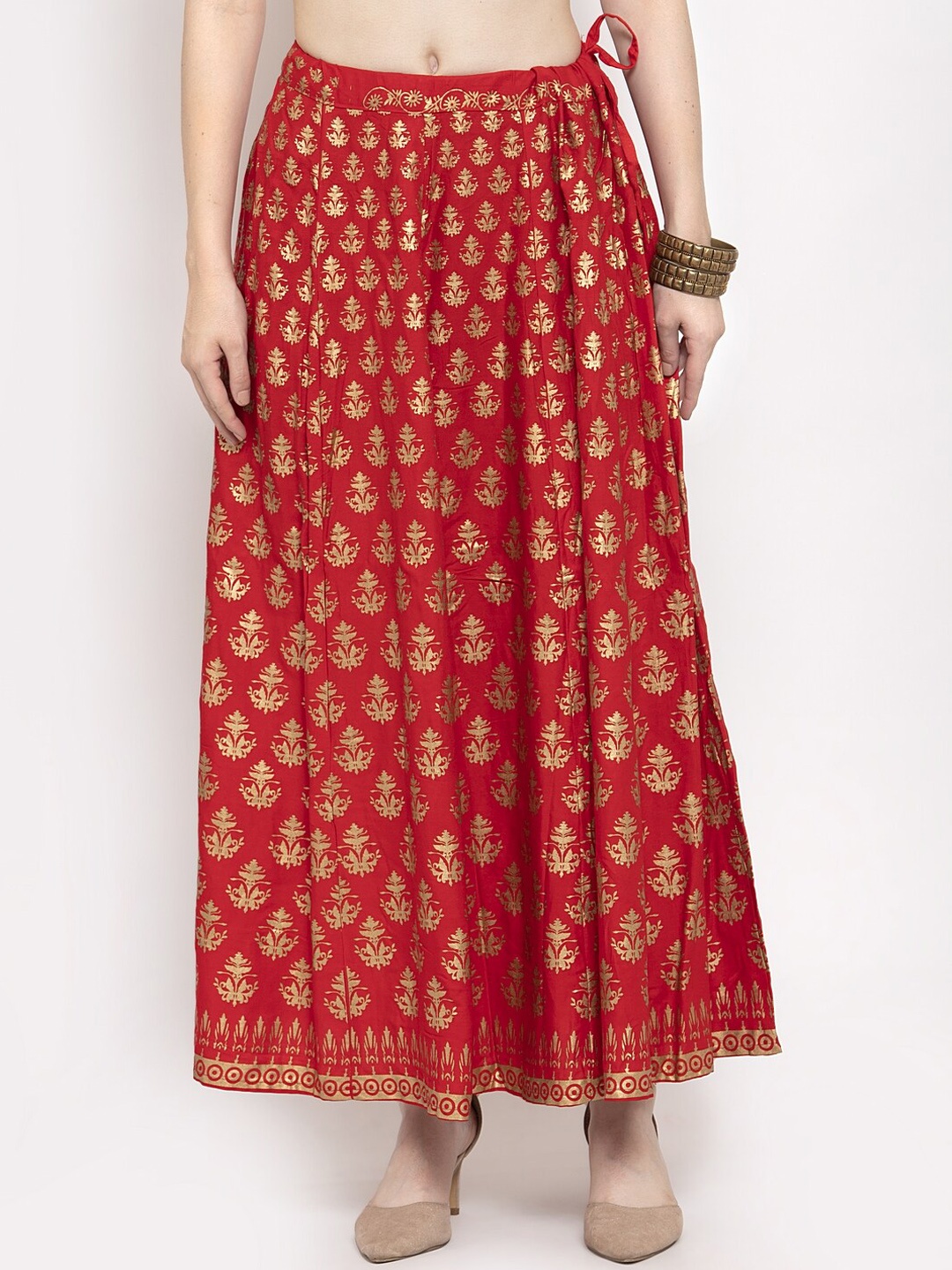 

Clora Creation Ethnic Motifs Printed Flared Maxi Skirts, Red