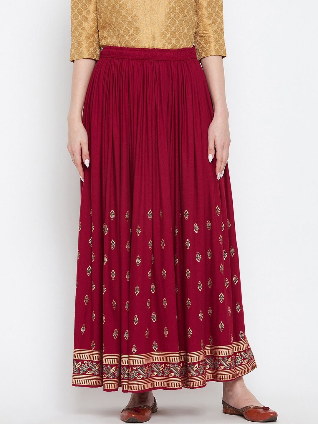 

Clora Creation Ethnic Motifs Printed Flared Maxi Skirts, Maroon