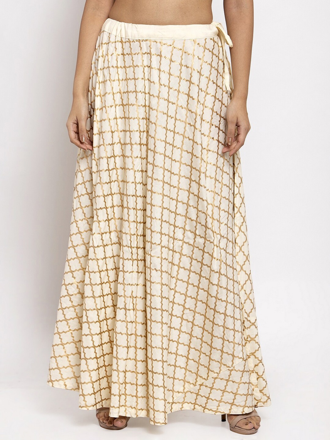 

Clora Creation Geometric Printed Flared Maxi Skirts, Cream