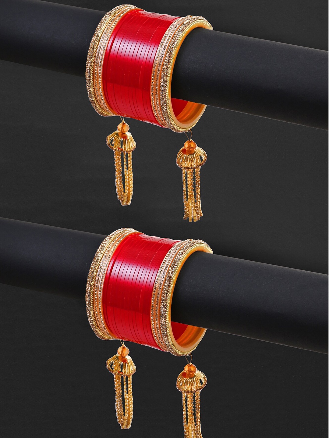 

Adwitiya Collection Set Of 33 Chuda Bangles With Hanging, Red