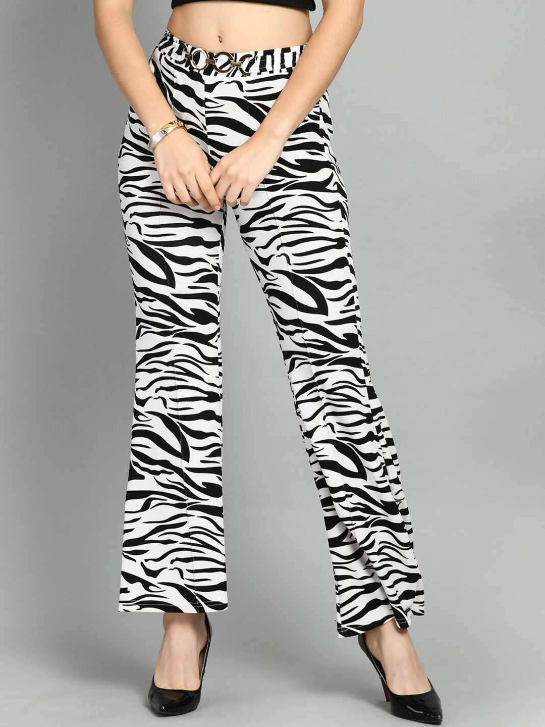 

IUGA Women Abstract Printed Relaxed Straight Leg Parallel Trousers, Black