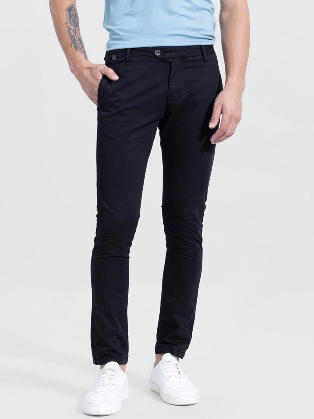 

Snitch Men Black Slim Fit Cotton Chinos Trousers