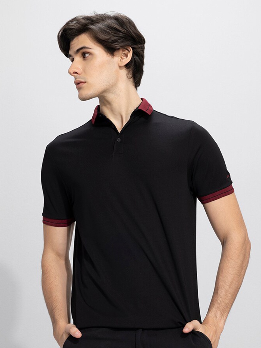 

Snitch Black Polo Collar Slim Fit T-Shirt