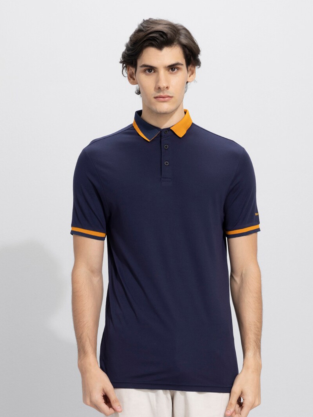 

Snitch Navy Blue Polo Collar Slim Fit T-shirt
