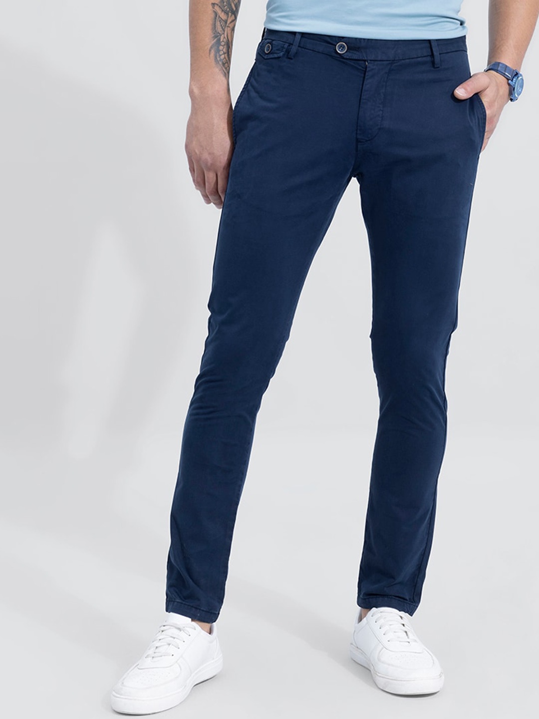 

Snitch Men Navy Blue Slim Fit Cotton Chinos Trousers