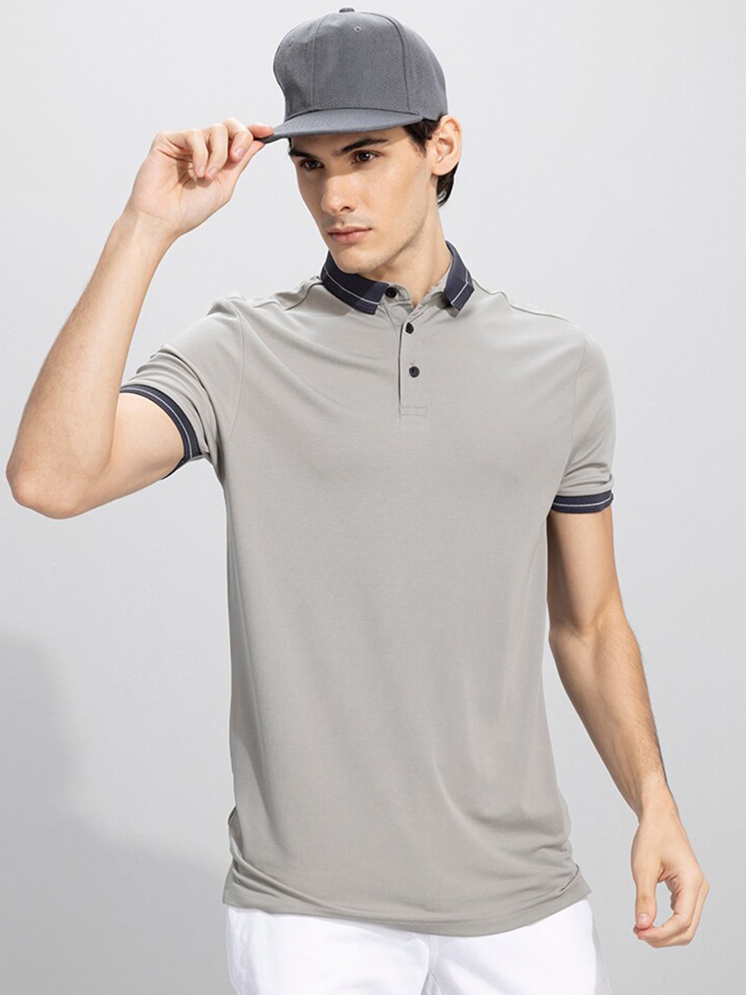 

Snitch Grey Polo Collar Slim Fit T-shirt